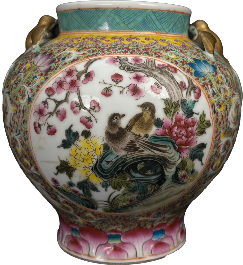 透彫四季花鳥文賞玩七宝瓶 - Rare