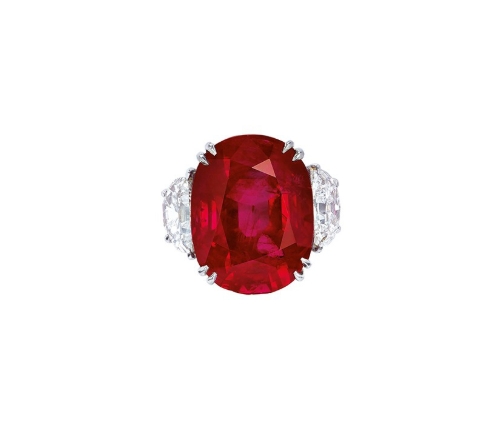 Myanmar natural cushion-cut ruby ring - GIA