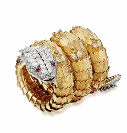 Diamond and Ruby "SERPENTI" Bracelet Watch - GIA